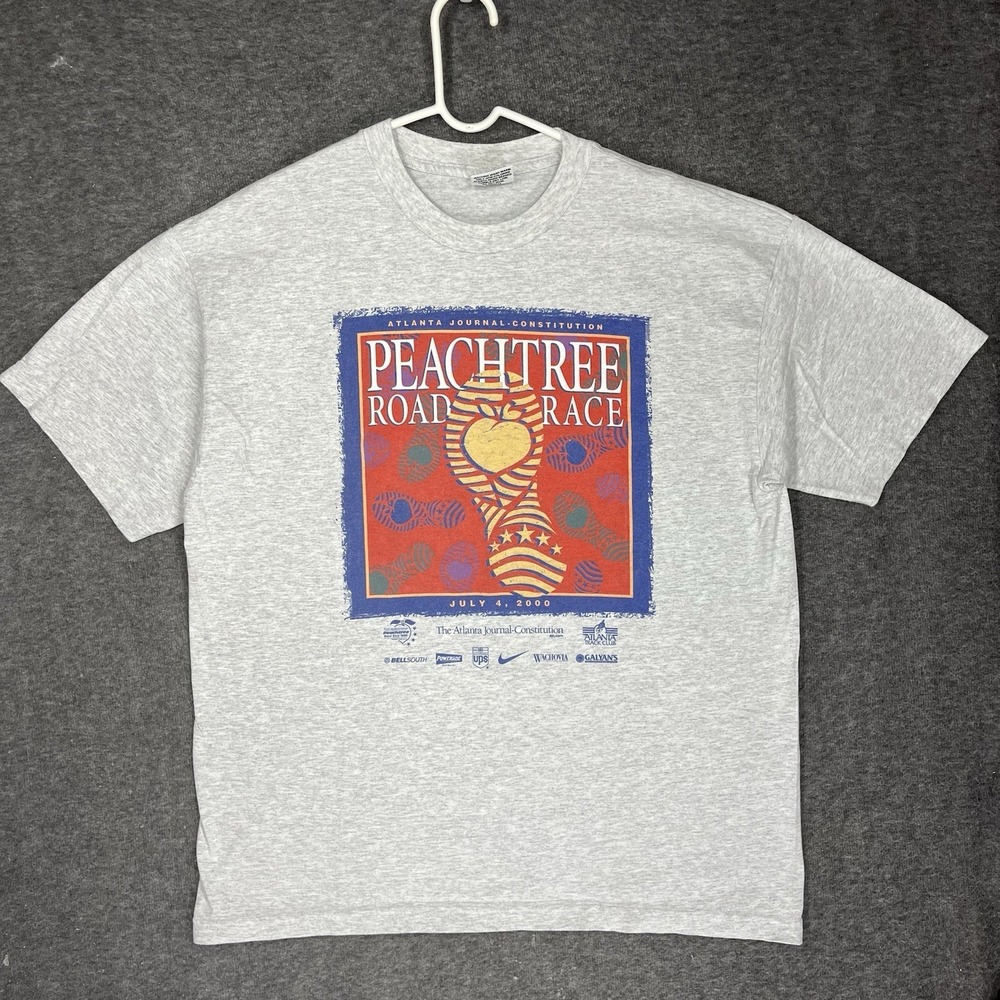 Vintage‎ 2000 Peachtree Road Race Shirt Mens XL Gray Atlanta Running Club Y2K